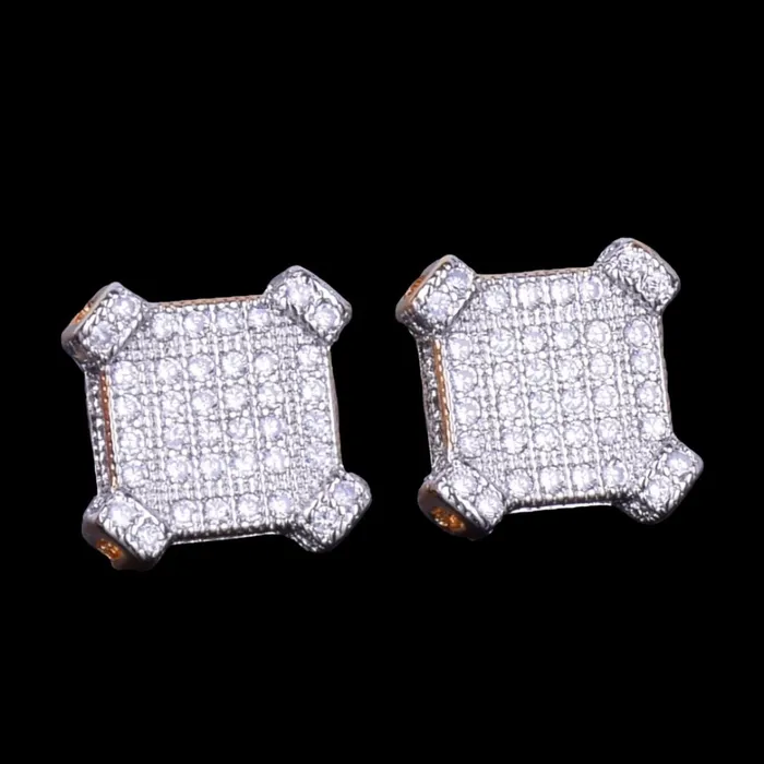 Earrings 10MM Sapphire Squares Iced Out Diamond Stud Earrings Rising Shine