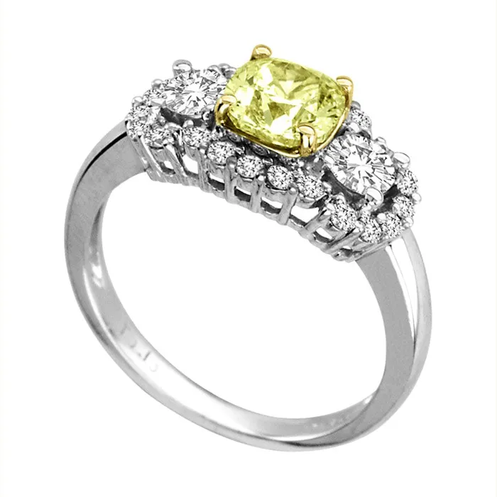 125 CT TW Fancy Yellow RadiantCut and White Natural Diamond Frame Ring in Solid 18K White Gold SI1 Goldia Rings 125 CT TW Fancy Yellow RadiantCut and White Natural Diamond Frame Ring in Solid 18K White Gold SI1 Goldia Rings