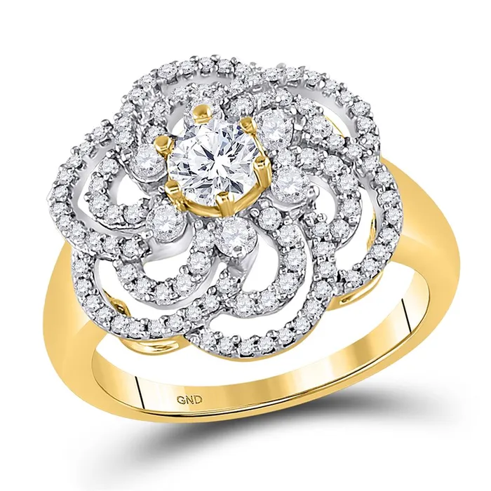 10k Yellow Gold Round Diamond Flower Solitaire Fashion Ring 1 Cttw gndatlanta Rings