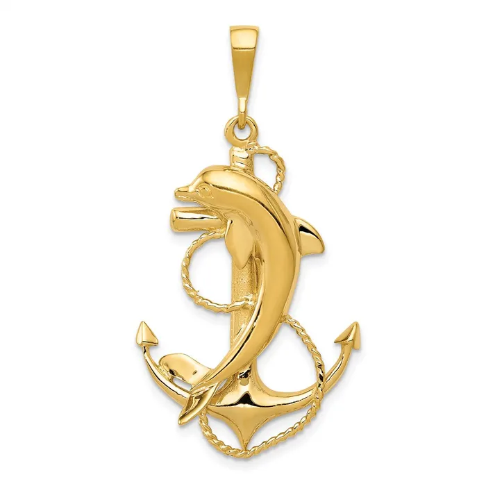 14k Yellow Gold Solid Polished Anchor with Dolphin Pendant Goldia Necklaces
