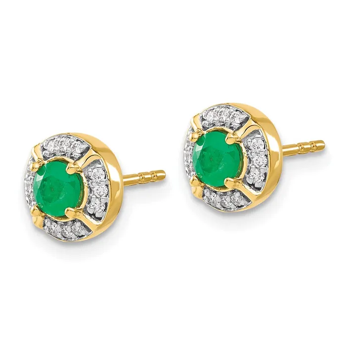 Earrings Goldia Solid 14k Yellow Gold Simulated CZ and Emerald Fancy Halo Earrings
