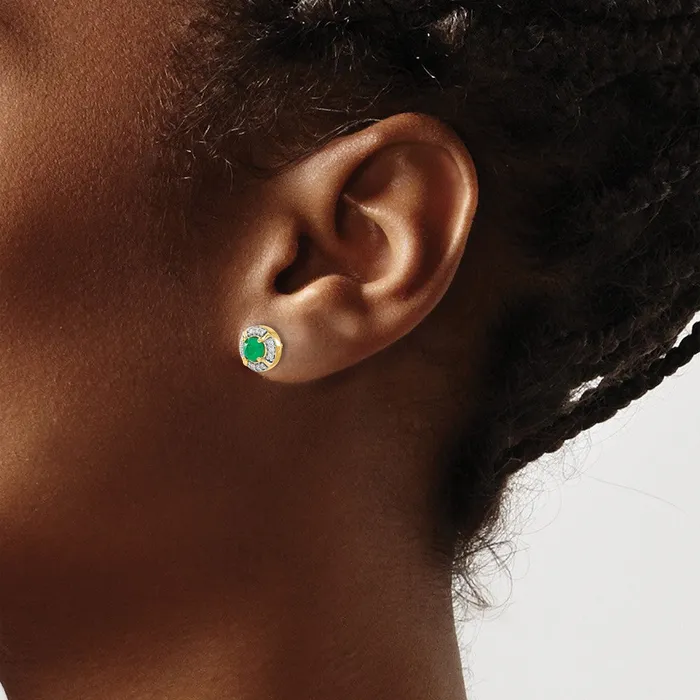 Earrings Goldia Solid 14k Yellow Gold Simulated CZ and Emerald Fancy Halo Earrings