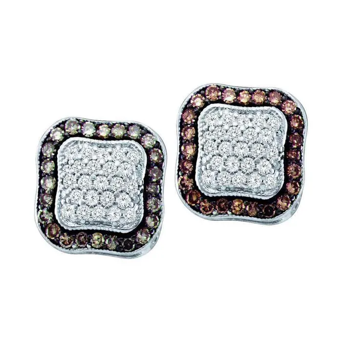 gndatlanta Earrings 14k White Gold Brown Diamond Square Cluster Earrings 1 Cttw