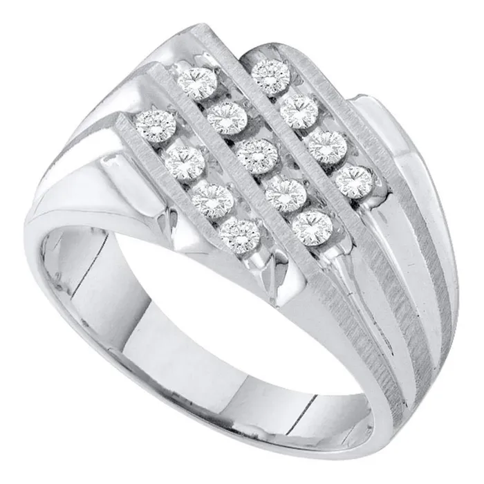 gndatlanta Rings 14k White Gold Round Diamond 3Row Cluster Ring 12 Cttw