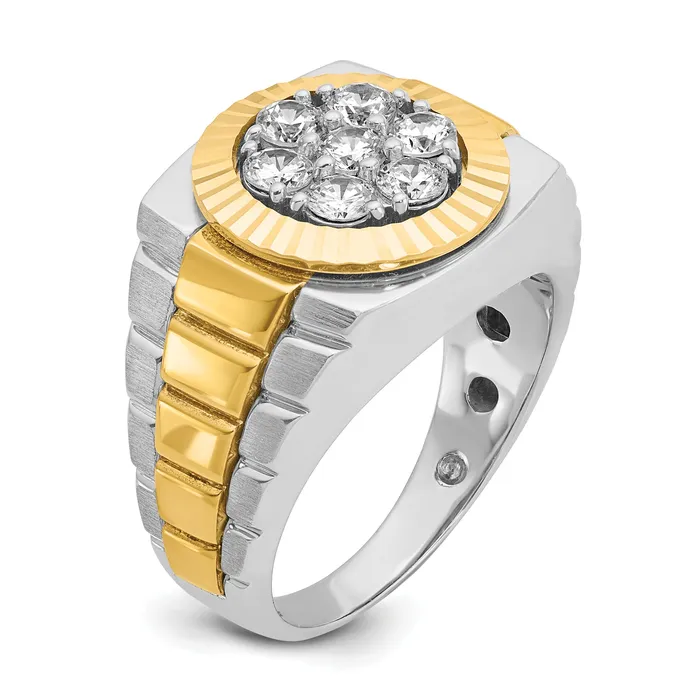 Goldia 14k TwoTone 1 Ct Lab Grown Diamond VSSI G Ribbed Mens Cluster Ring Rings