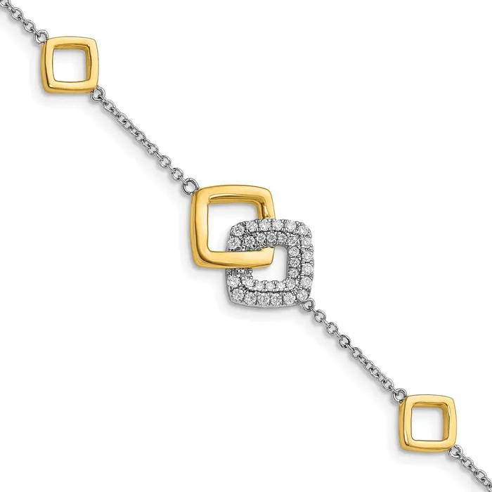 goldiaca Bracelets 14k Twotone Polished Natural Diamond Double Square 7in Bracelet