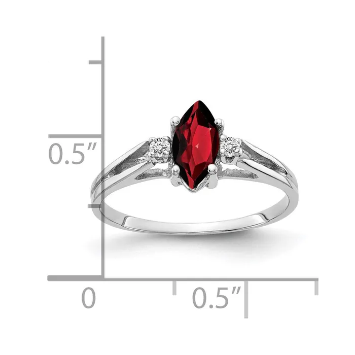 Goldiacom 14k White Gold 8x4mm Marquise Garnet AA Real Diamond ring Rings