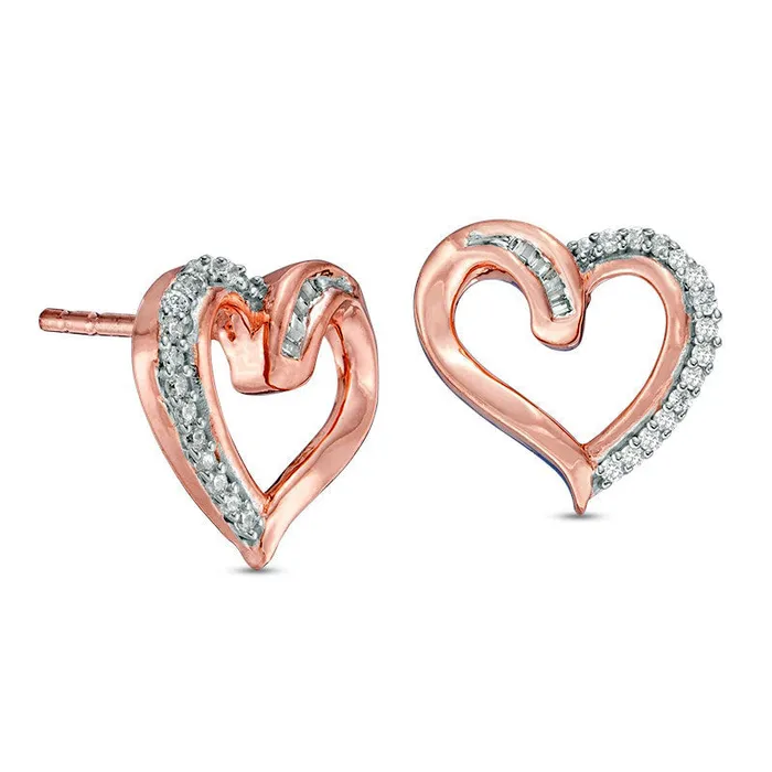 Goldia Earrings 01 CT TW Diamond Tilted Heart Stud Earrings in 10K Rose Gold