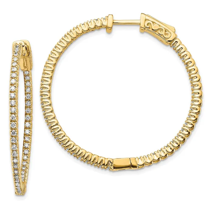 Goldia Earrings 14k Yellow Gold Diamond Round Hoop wSafety Clasp Earrings