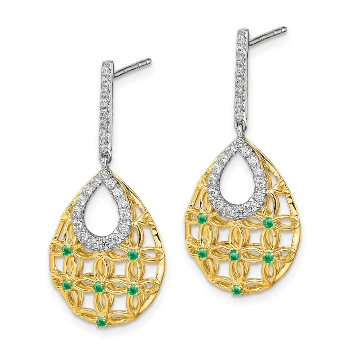 Goldia Earrings 14k Yellow Gold Emerald and Real Diamond Dangle Earrings