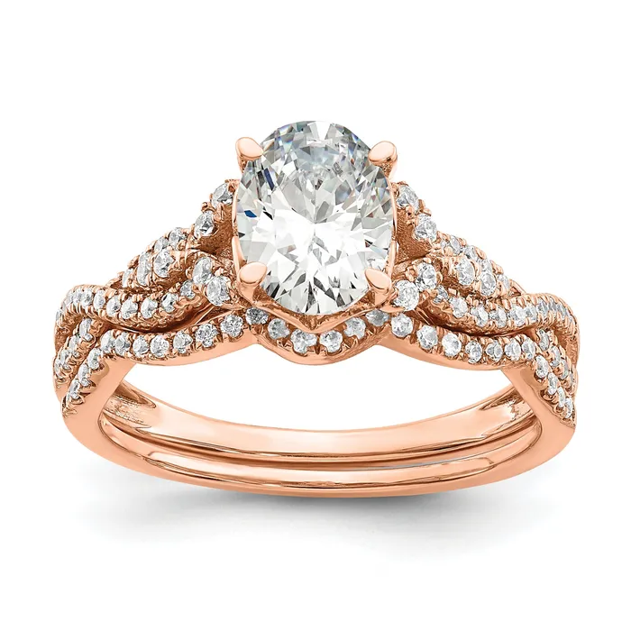 Goldia Rings 100ct CZ Solid Real 14k Rose Polish 1ct Criss Cross Oval Engage Dia Ring