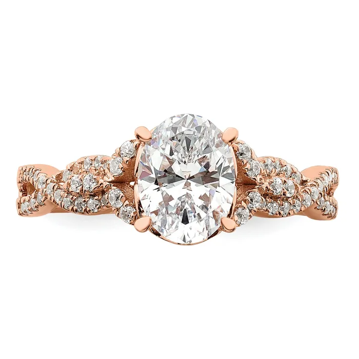 Goldia Rings 100ct CZ Solid Real 14k Rose Polish 1ct Criss Cross Oval Engage Dia Ring