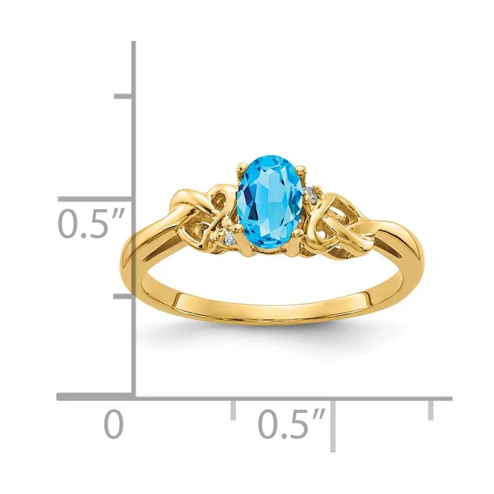 Goldia Rings 14k Yellow Gold 6x4mm Oval Blue Topaz AA Diamond ring