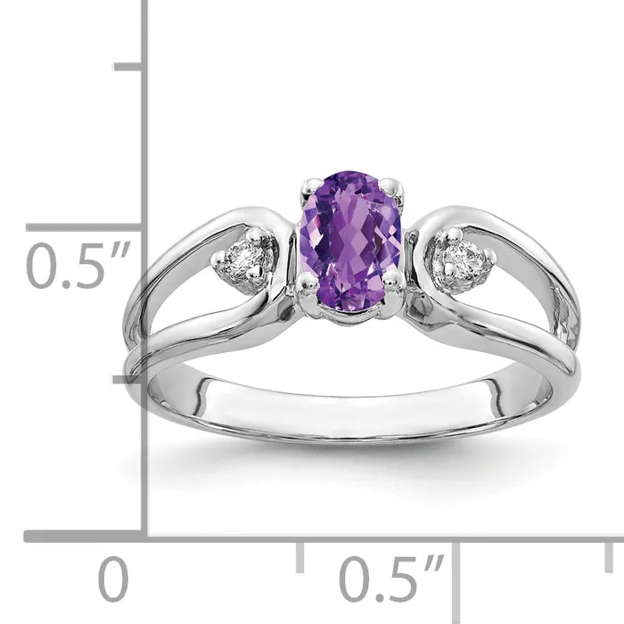 Goldia Rings Solid 14k White Gold 6x4mm Oval Simulated Amethyst ChecKer AAA CZ Ring