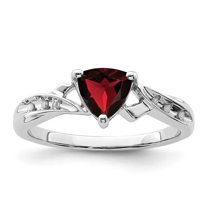 Goldia Rings Sterling Silver Rhodium Plated Diamond and Garnet Heart Ring
