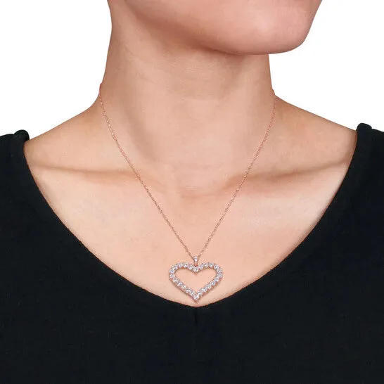 JMS always Necklaces Original AMOUR 2 25 CT DEW Created Moissanite Heart Pendant with Chain In Rose Gold Plated Sterling Silver