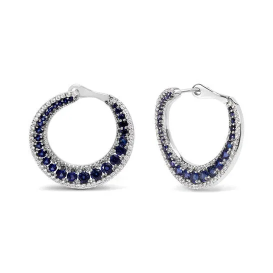 Original Haus of Brilliance 925 Sterling Silver 2 34 Cttw Created Blue Sapphire Crescent Moon Disc Style Hoop Earrings AAA Quality JMS always Earrings