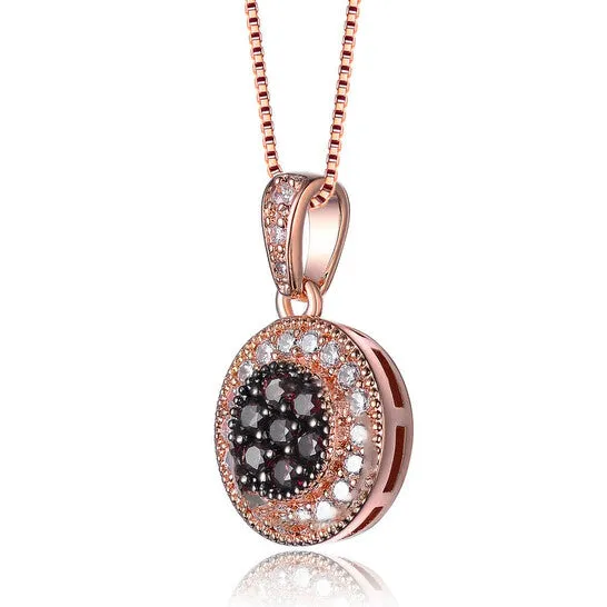 Original Megan Walford Classy Rose and Black Over Sterling Silver Round Red and Clear Solitaire Pendant Necklace JMS always Necklaces