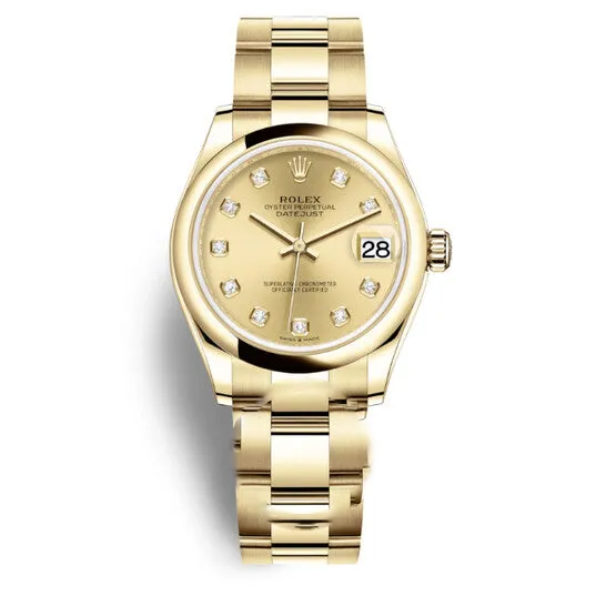 Original Rolex Datejust 31 Champagne Diamond Dial Automatic Ladies 18kt Yellow Gold Oyster Watch 278248CDO JMS always Watches