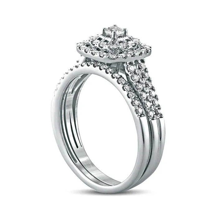 Rings Goldia 063 CT TW Natural Diamond Cushion Frame Split Shank Bridal Engagement Ring Set in Solid 10K White Gold Rings Goldia 063 CT TW Natural Diamond Cushion Frame Split Shank Bridal Engagement Ring Set in Solid 10K White Gold