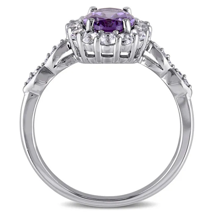 Rings Goldia Oval LabCreated Alexandrite White Topaz and Diamond Accent Frame Ring in Solid 14K White Gold