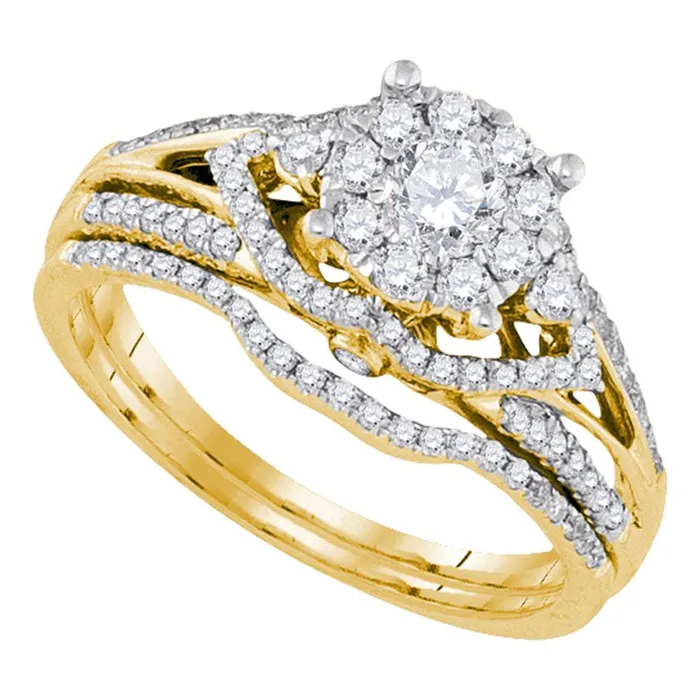 14kt yellow gold womens round diamond cluster bridal wedding engagement ring band set 34 cttw86755 North Arrow Shop Rings