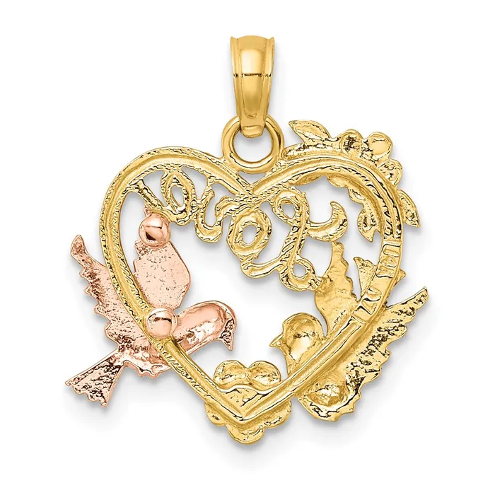 Charm Necklaces 14k Yellow and Rose Gold wRhodium LOVE wDoves Heart Charm TreasureFineJewelers