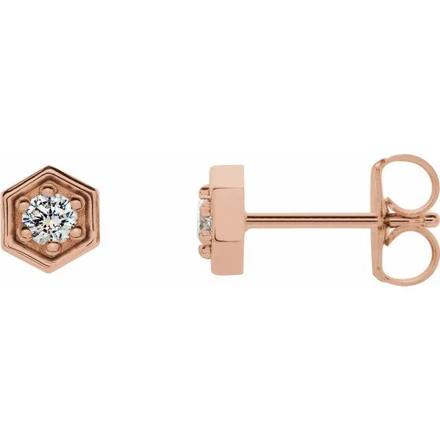Earrings 14K Rose 18 CTW Diamond Hexagon Stud Earrings TreasureFineJewelers