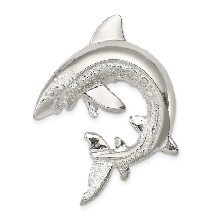 Necklaces Sterling Silver Polished Textured Shark Chain Slide Pendant TreasureFineJewelers
