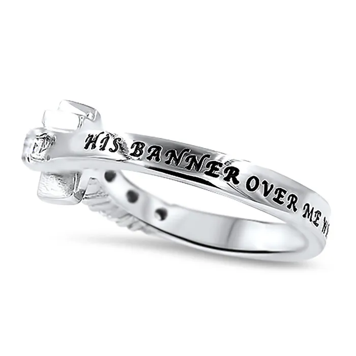 Rings North Arrow Shop Vertical Cross Ring HIS BANNER OVER ME IS LOVE Stainless Steel with 6 Stones Rings North Arrow Shop Vertical Cross Ring HIS BANNER OVER ME IS LOVE Stainless Steel with 6 Stones
