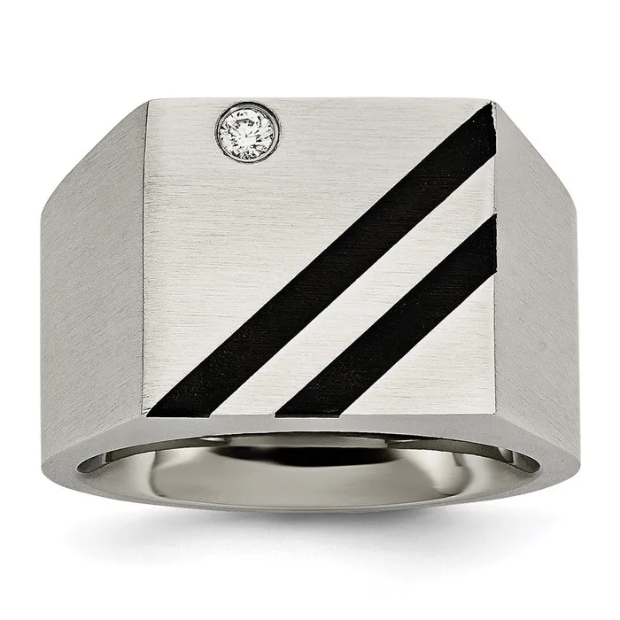 Rings TreasureFineJewelers Stainless Steel Brushed Black IPplated wCZ Signet Ring Rings TreasureFineJewelers Stainless Steel Brushed Black IPplated wCZ Signet Ring