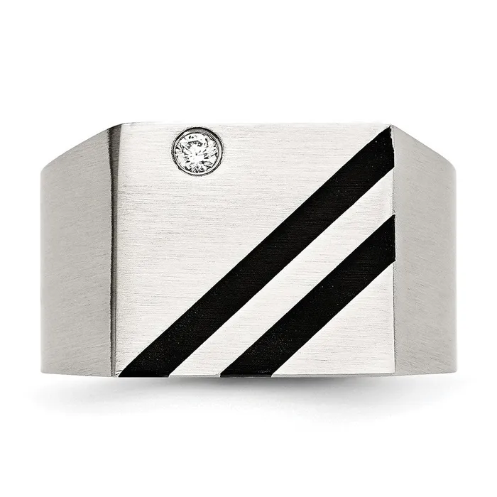 Rings TreasureFineJewelers Stainless Steel Brushed Black IPplated wCZ Signet Ring