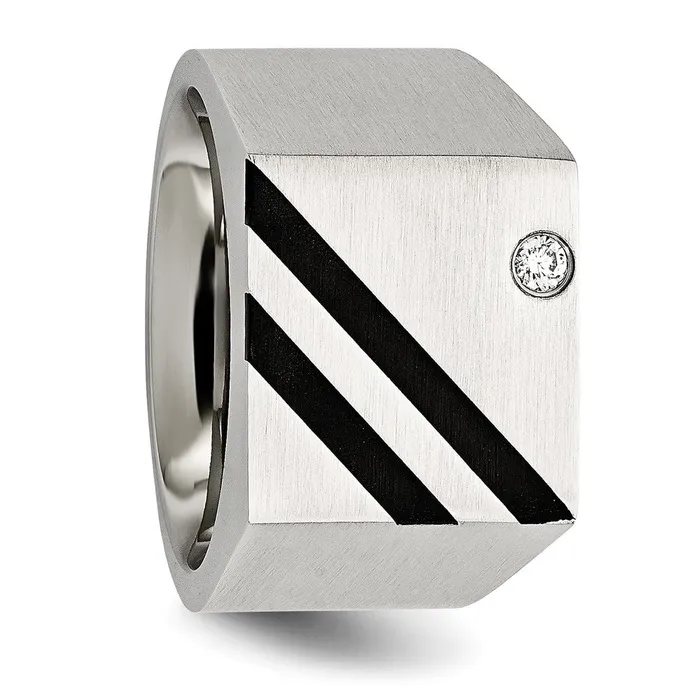 Rings TreasureFineJewelers Stainless Steel Brushed Black IPplated wCZ Signet Ring