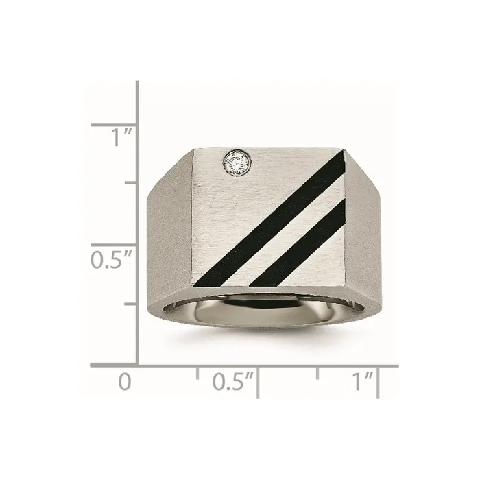 Rings TreasureFineJewelers Stainless Steel Brushed Black IPplated wCZ Signet Ring