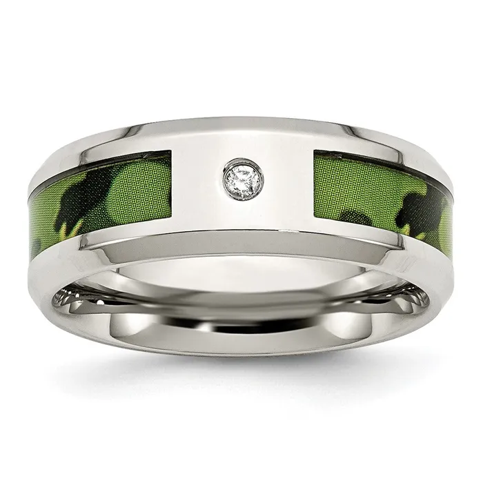 Rings TreasureFineJewelers Stainless Steel Polished Camouflage 03ct Diamond 8mm Band Rings TreasureFineJewelers Stainless Steel Polished Camouflage 03ct Diamond 8mm Band