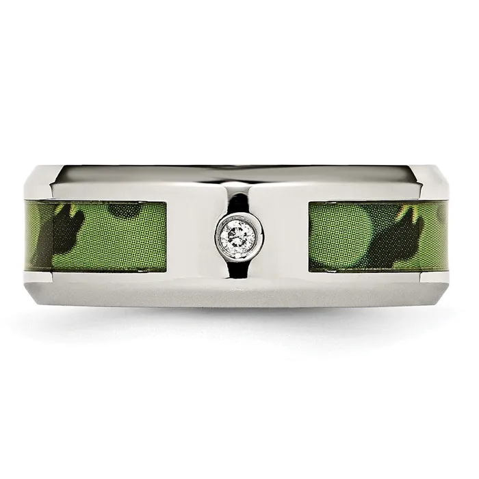 Rings TreasureFineJewelers Stainless Steel Polished Camouflage 03ct Diamond 8mm Band