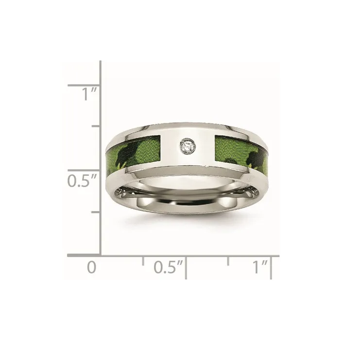Rings TreasureFineJewelers Stainless Steel Polished Camouflage 03ct Diamond 8mm Band