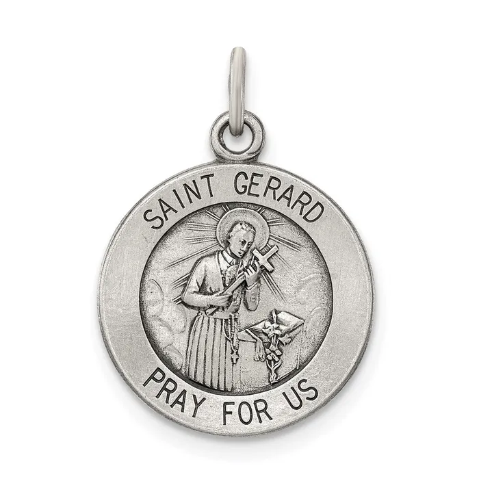 Rings TreasureFineJewelers Sterling Silver Antiqued Saint Gerard Medal