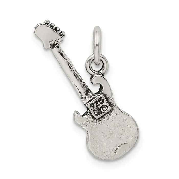 Sterling Silver Antiqued Electric Guitar Charm TreasureFineJewelers Rings