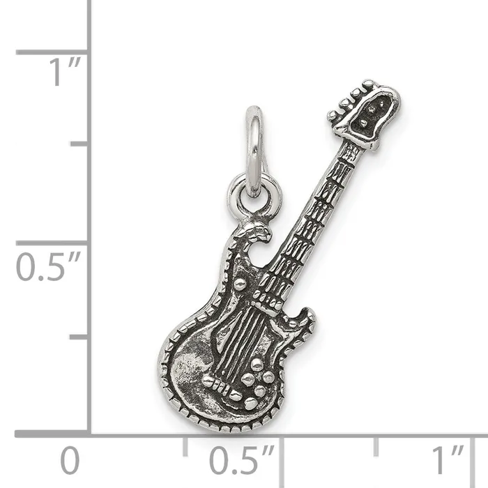 Sterling Silver Antiqued Electric Guitar Charm TreasureFineJewelers Rings