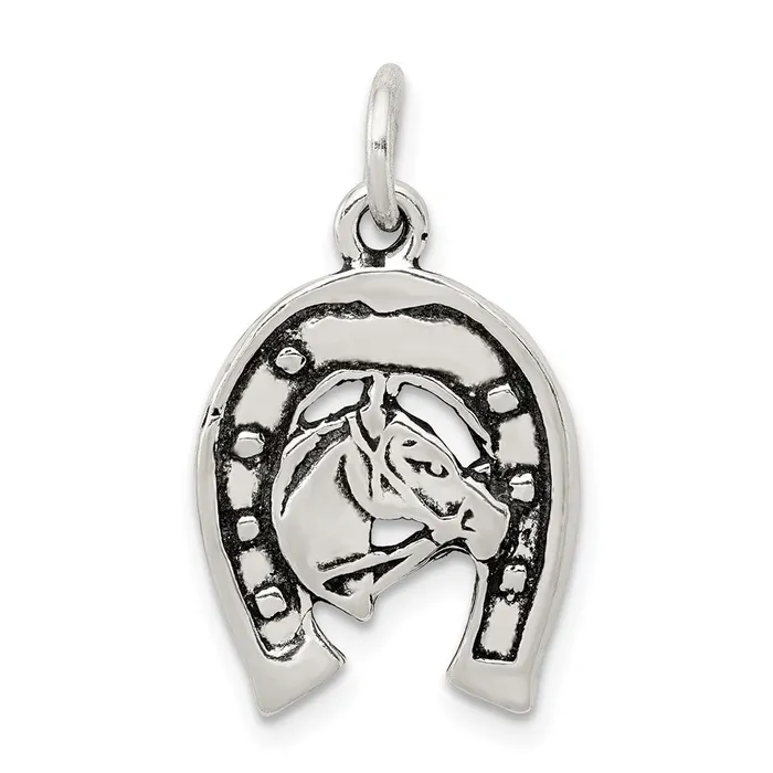Sterling Silver Antiqued HorseShoe with Horse Head Charm TreasureFineJewelers Rings Sterling Silver Antiqued HorseShoe with Horse Head Charm TreasureFineJewelers Rings
