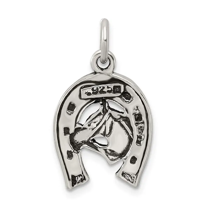 Sterling Silver Antiqued HorseShoe with Horse Head Charm TreasureFineJewelers Rings