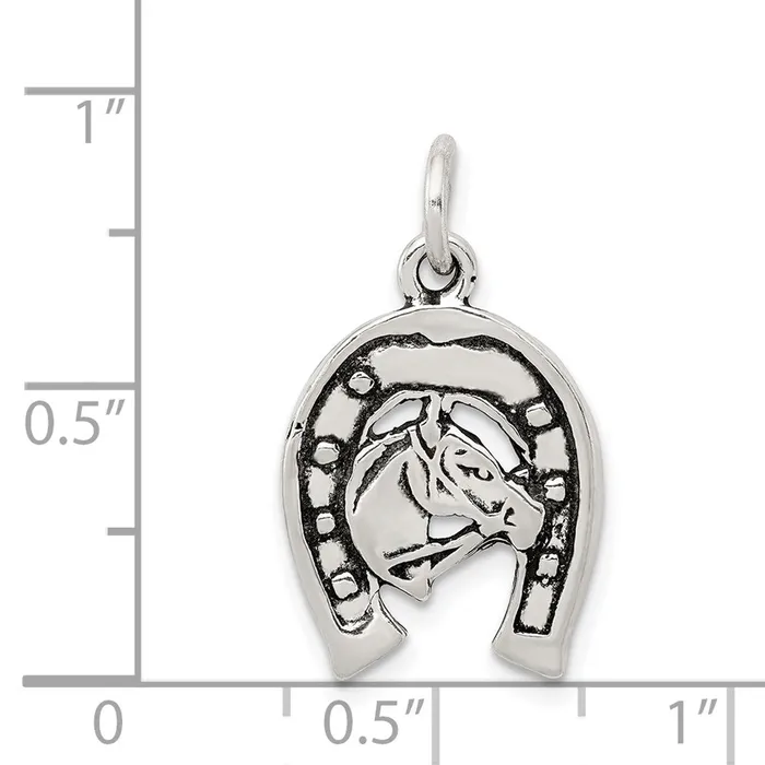 Sterling Silver Antiqued HorseShoe with Horse Head Charm TreasureFineJewelers Rings