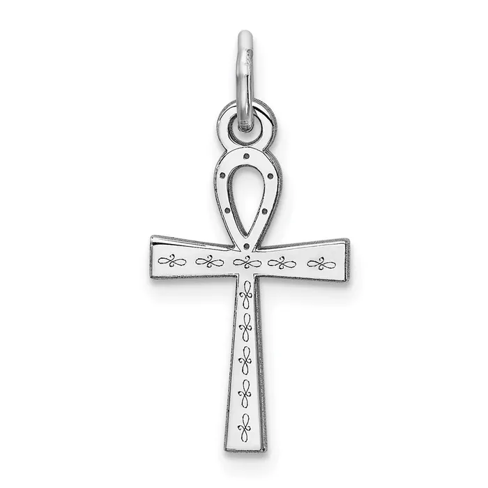 Sterling Silver Rhodiumplated Laser Designed Cross Charm TreasureFineJewelers Rings