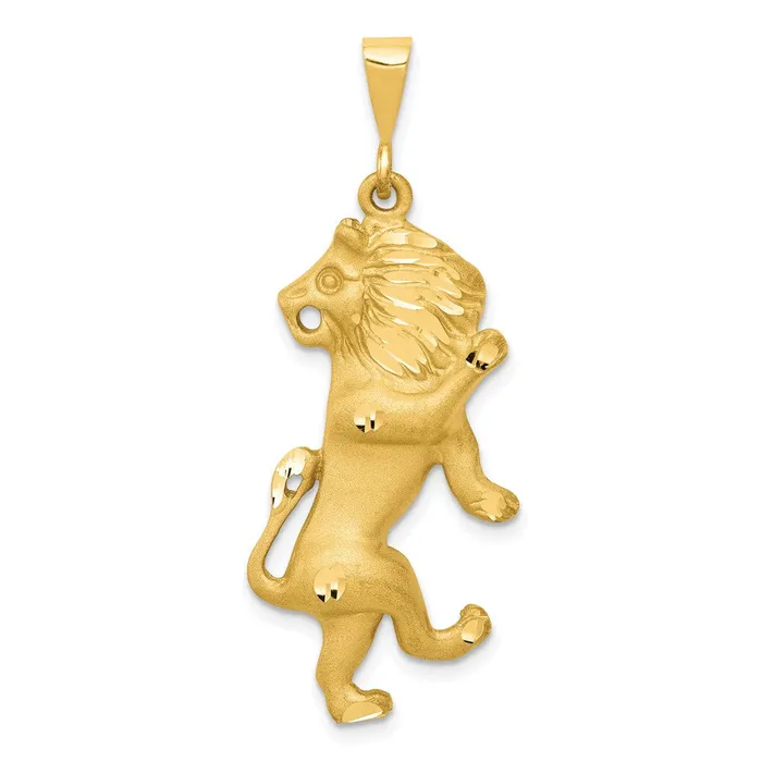 TreasureFineJewelers Charm Necklaces 14k Satin Diamondcut Leo Zodiac Charm