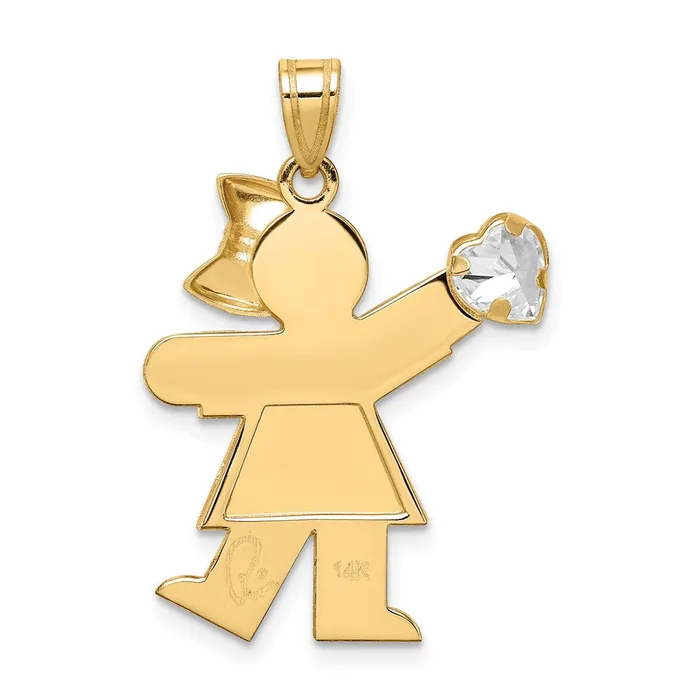 TreasureFineJewelers Charm Necklaces 14k Yellow Gold Girl with CZ April Birthstone Charm