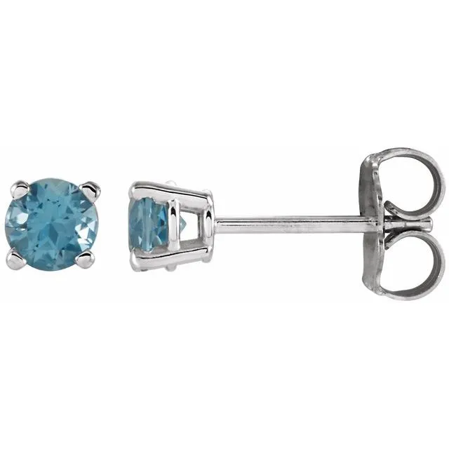 TreasureFineJewelers Earrings 14K White Gold 4 mm Natural Swiss Blue Topaz Stud Earrings with Friction Post