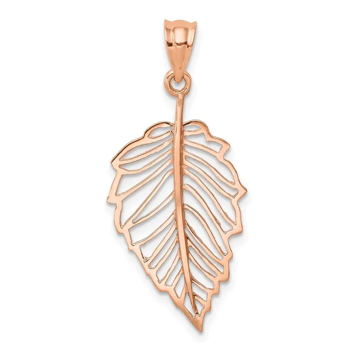 TreasureFineJewelers Necklaces 14K Rose Polished Leaf Pendant