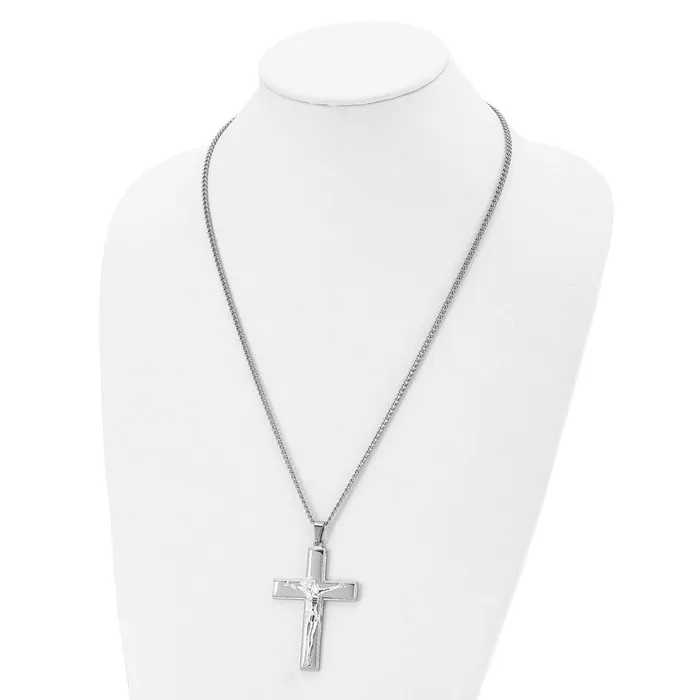 TreasureFineJewelers Necklaces Chisel Stainless Steel Polished Crucifix Pendant on a 24 inch Curb Chain Necklace