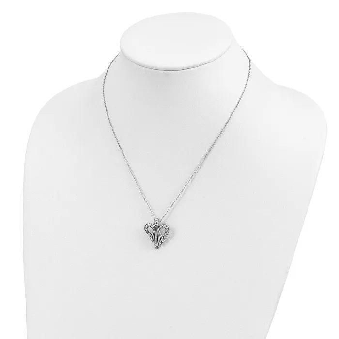 TreasureFineJewelers Necklaces Sentimental Expressions Sterling Silver Rhodiumplated CZ Antiqued Angel of Friendship 18in Necklace